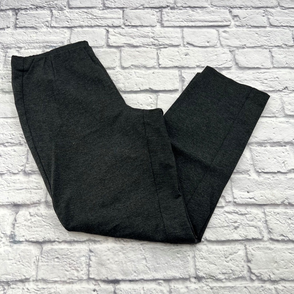 J Jill Womens Gray Ponte Slim Leg Pants Elastic Waist Medium Heathered Trousers